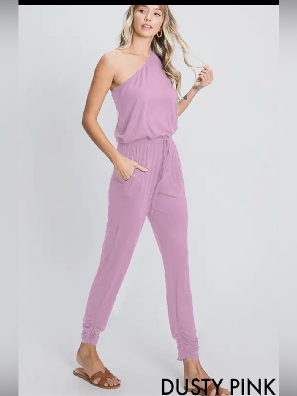 HEIMISH USA Dusty Pink One-Shoulder Jumpsuit